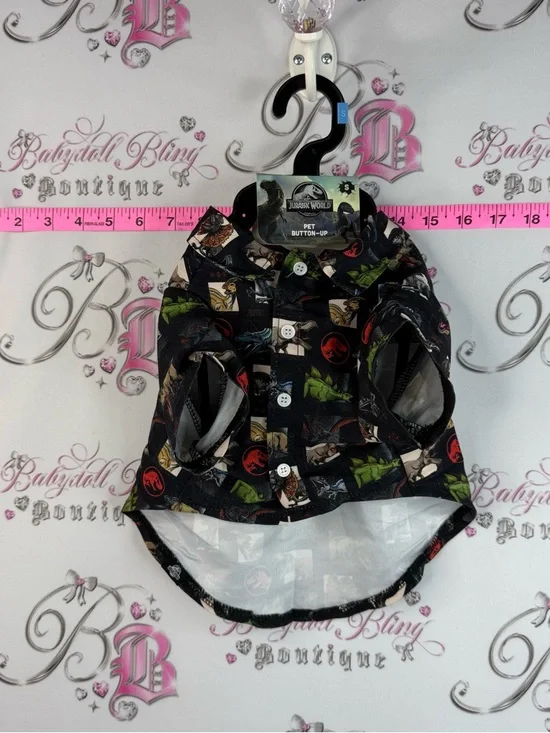 Jurassic World Pet shirt Button-Up Shirt - Black with Multicolor Dino Print - Picture 3 of 12